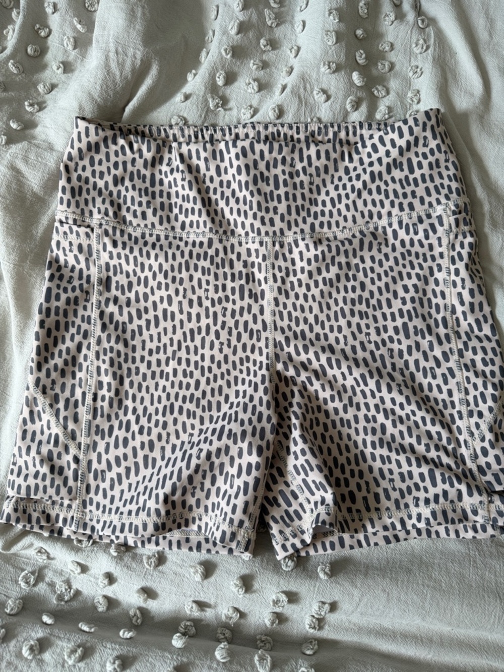 Senita Athletics Beige and Black Dot High-Rise Bike Shorts